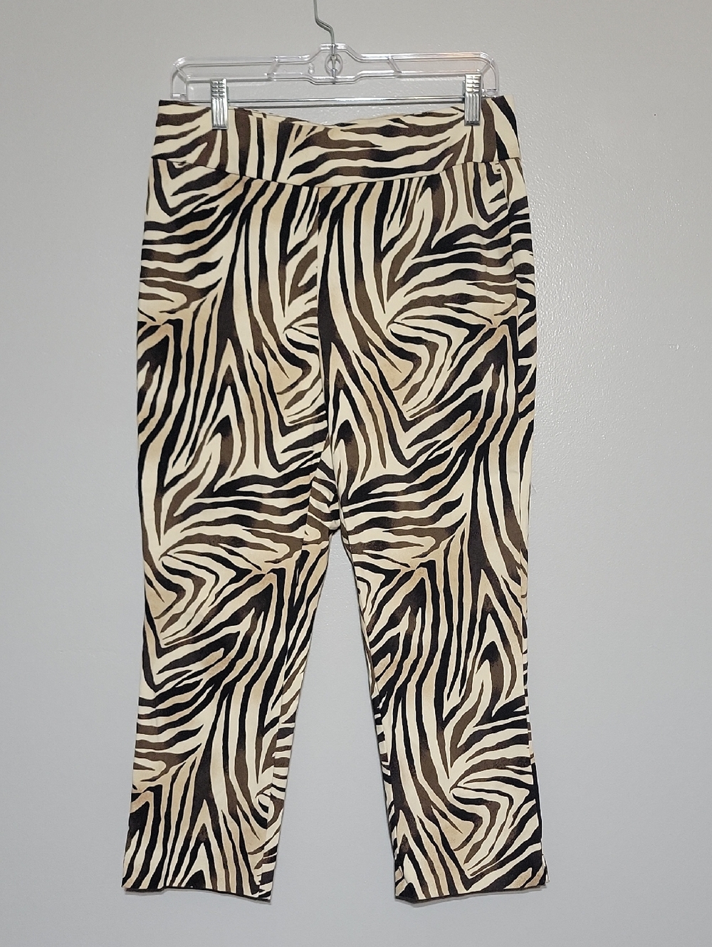 Chico's Womens So Slimming Crop Animal Print Black Cream Pants Sz 0.5 - 6 Zebra